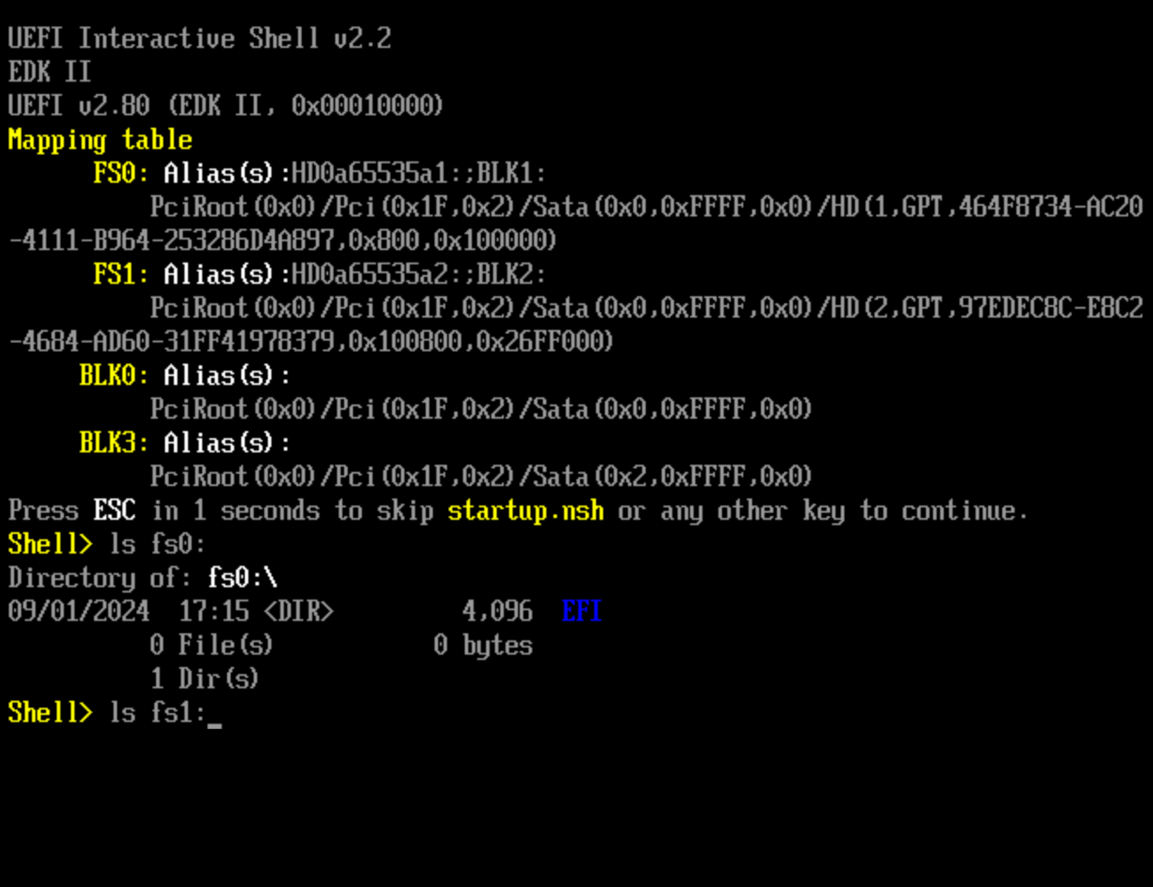 ls command in UEFI Shell